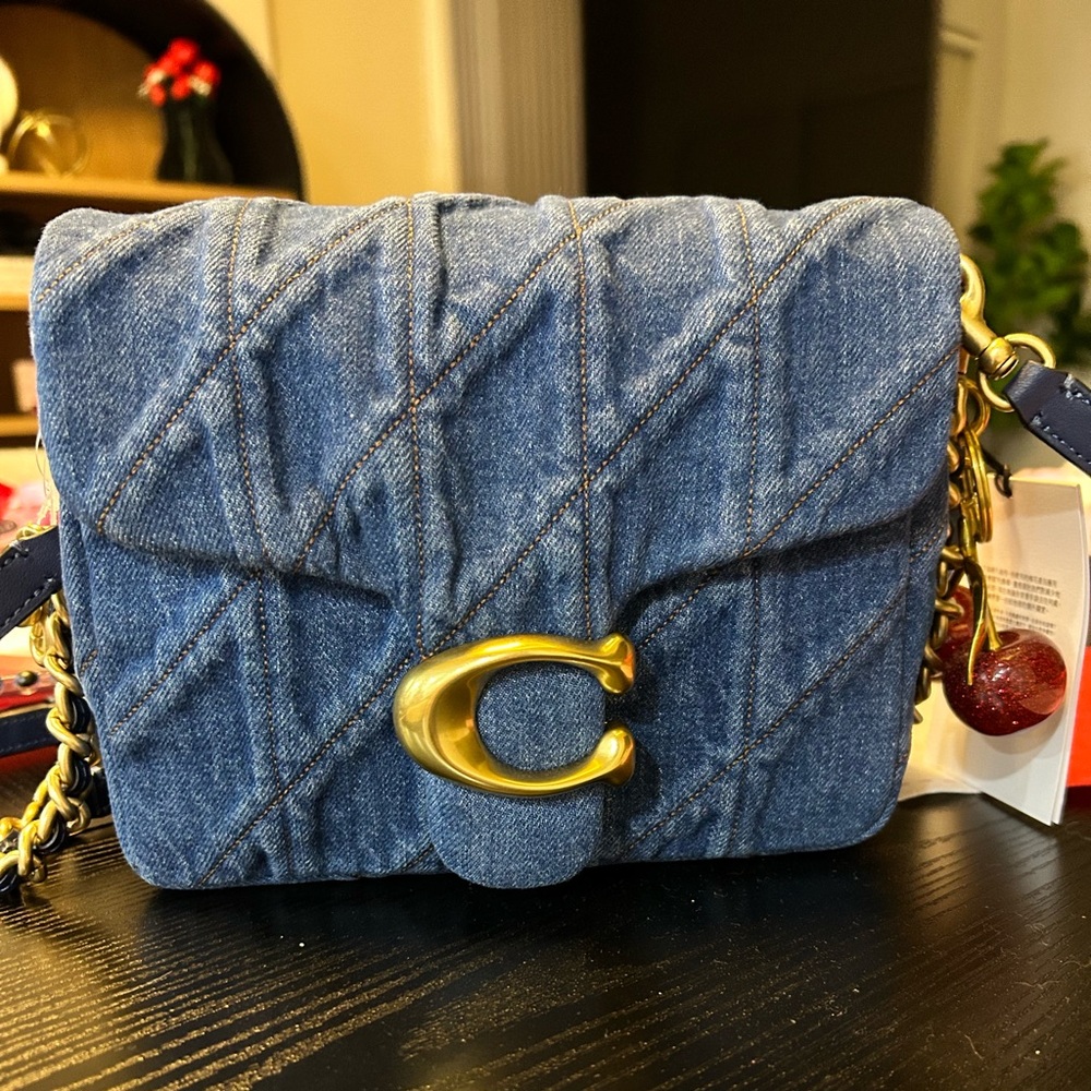 COACH Blue Denim Quilted Bag with Gold Accents